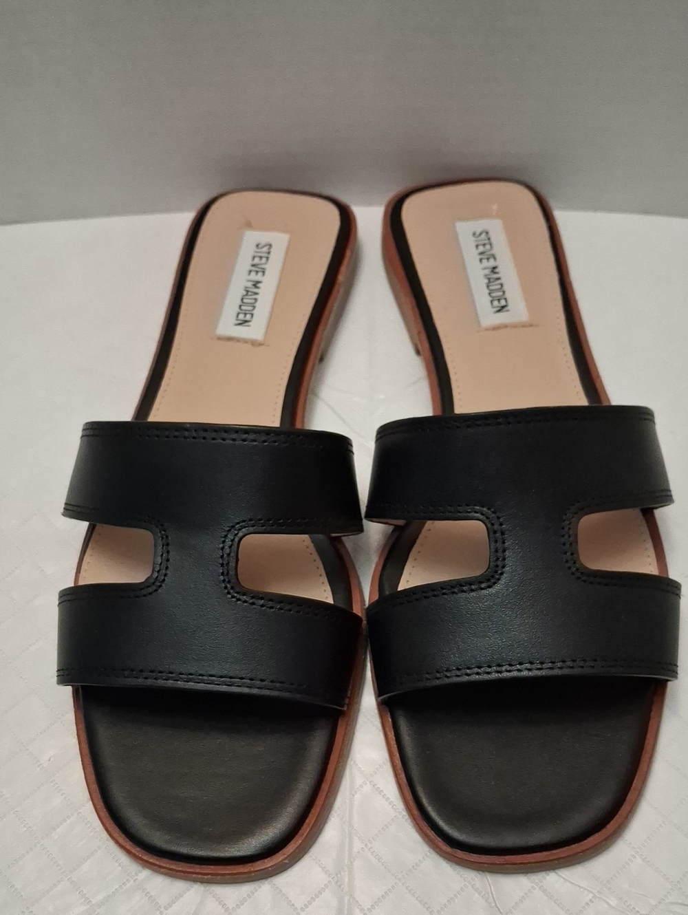 Steve Madden Hazel Size 9 Women's Black Leather Upper Double-Strap Slide/sandals - Picture 4 of 17